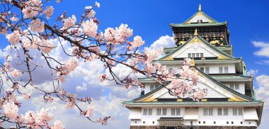 Çiçek açan Sakura ve Osaka Kalesi, Japonya 'nın şubesi.