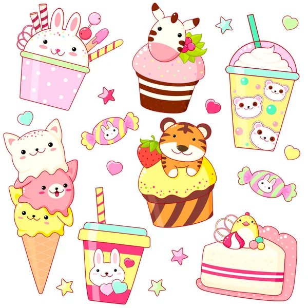 Colección de postres en forma de animal — Vector de stock