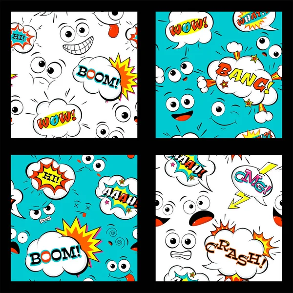 Set of seamless patterns with comic speech bubbles — Stock Vector