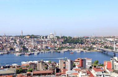 İstanbul, Boğaz ve Süleyman Camii 'nin havadan görüşü. Galata Kulesi 'nden Görünüm