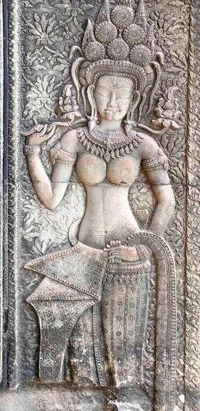 Escultura Parede Com Mulher Apsara Dançarina Famoso Complexo Angkor Wat — Fotografia de Stock