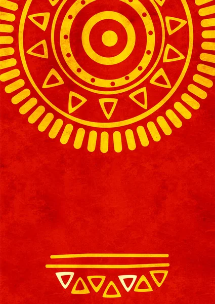 Grunge Tło Ozdobami Etnicznymi Tekstury Papieru Kolorze Czerwonym Skopiuj Szablon — Zdjęcie stockowe