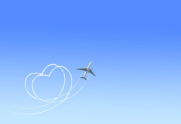 Los Aviones Atraen Corazón Cielo Azul Claro Ruta Vuelo Aviones —  Fotos de Stock