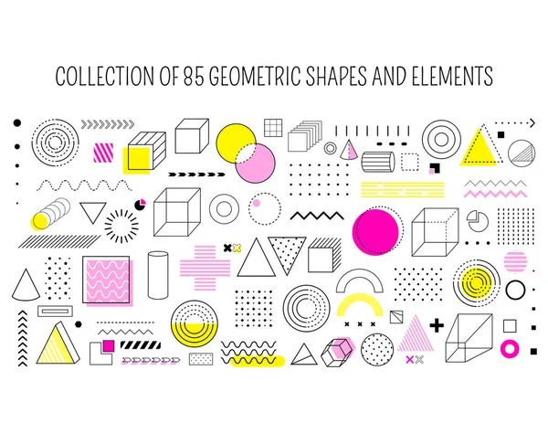 Set Geometric Shapes Memphis Design 노란색 빨간색 요소가 검은색 흰색의 — 스톡 벡터