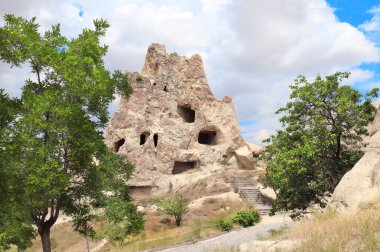 Ortaçağ açık hava Hristiyan manastırı kompleksi Goreme, Kapadokya, Türkiye 'deki mağaralar. UNESCO dünya mirası sahası