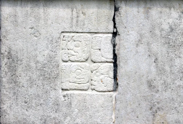 Bas Relief Houtsnijwerk Met Maya Inscriptie Pre Columbiaanse Maya Beschaving — Stockfoto