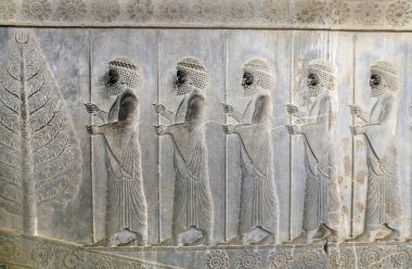 Mızraklı, Persepolis, İran Asur savaşçılarıyla dolu eski duvar. UNESCO dünya mirası sahası