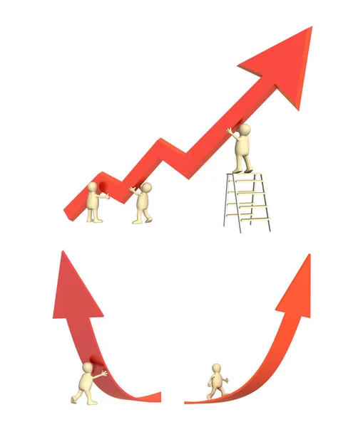 Success Concept Three Puppets Supporting Diagram Showing Positive Results Man — Stock Photo, Image