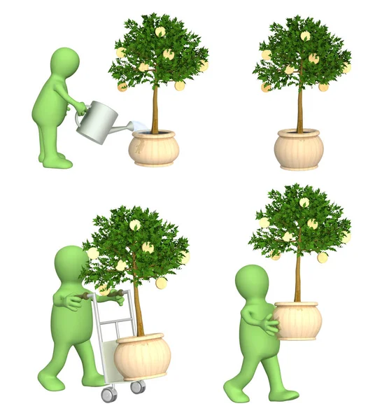 Rikedom Ekonomiskt Välstånd Och Framgångskoncept Man Med Pengaträd Grön Marionett — Stockfoto