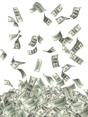 Yüz Amerikan dolarının uçuş banknotları. Beyaz arka planda izole edilmiş. 3d hazırlayıcı
