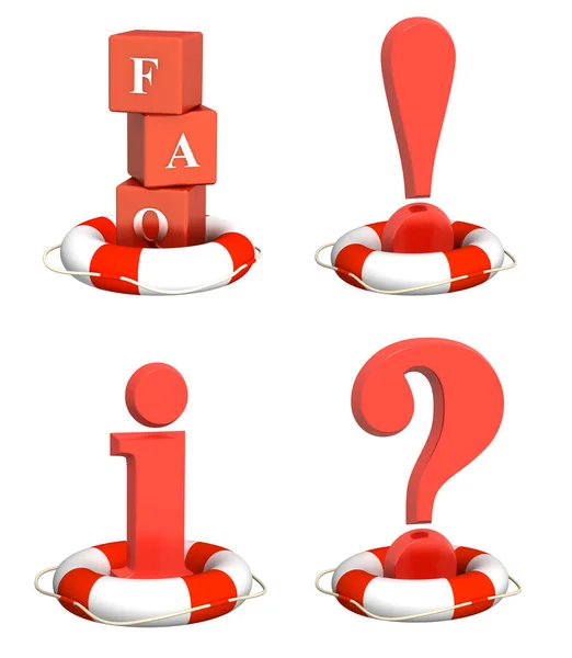 Set Lifebuoy Red Information Symbol Exclamation Question Marks Faq Symbols — Stock Photo, Image