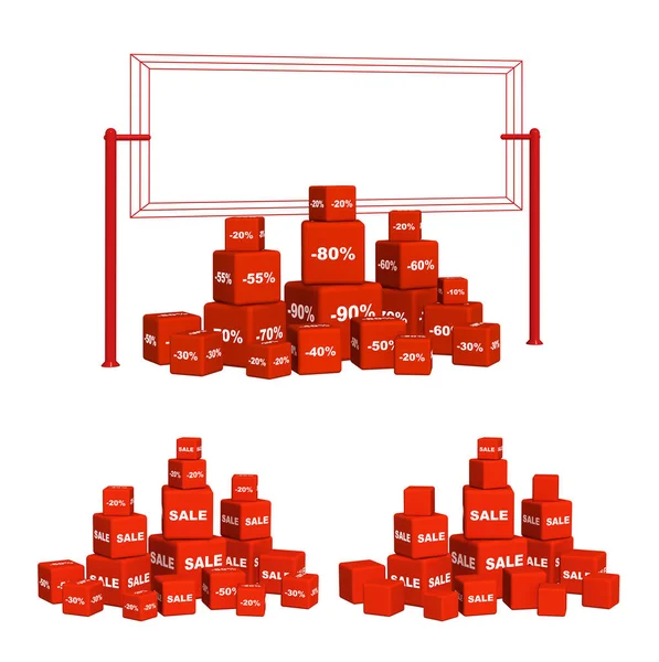 销售概念 红色盒子 货物打折 在白色背景上隔离的对象 3D渲染 — 图库照片
