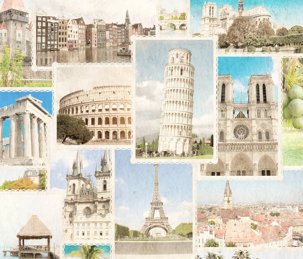 Vintage Travels Background Retro Photos European Landmarks Ейфелева Вежа Парижі — стокове фото