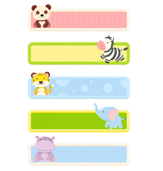 Set Horizontal Banners Animals Africa Asia African Asian Animals Cubs — Stock Vector