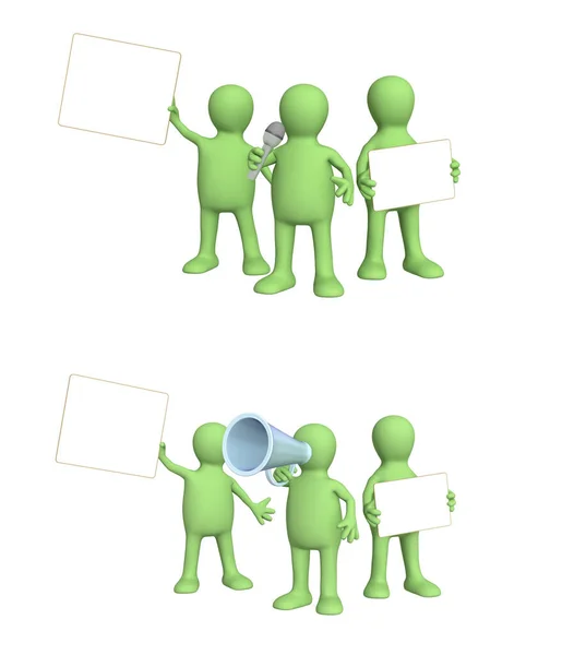 Advertising Concept Set Green Puppets Information Board Megaphone Man Holding — Stock Photo, Image