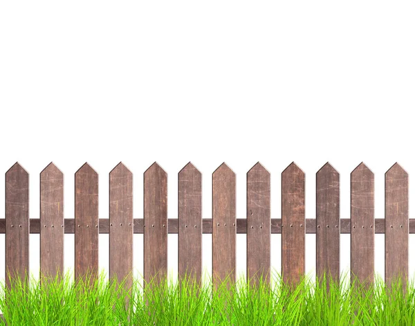 Rustic Wooden Fence Green Grass Old Garden Fence Wood Planks — Stock Photo, Image