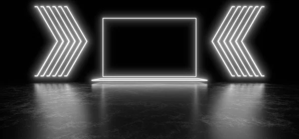 Beautiful composition of white neon lights on a black background. 3d rendering image.