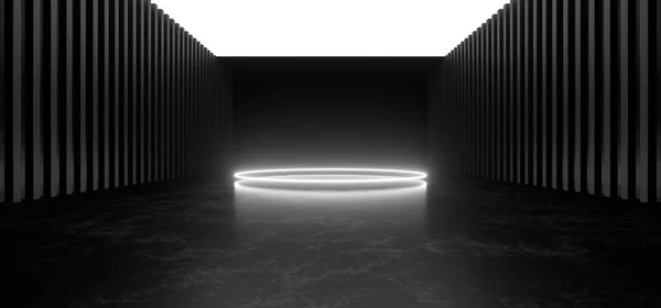 Beautiful composition of white neon lights on a black background. 3d rendering image.