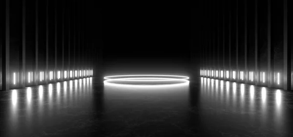 Beautiful composition of white neon lights on a black background. 3d rendering image.