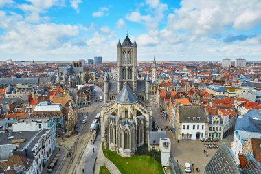 Ghent merkezi Aziz Nikolaos Kilisesi Belçika ile üzerinde havadan görünümü