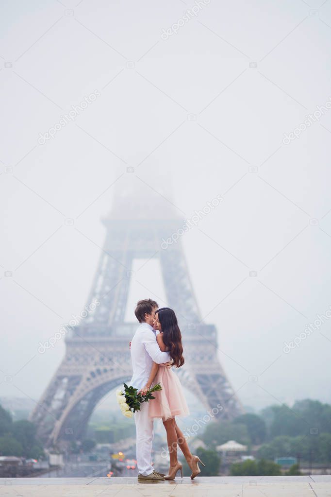 Romantic couple together in Paris