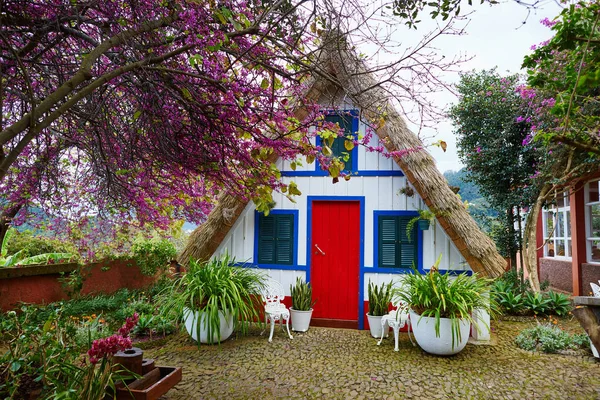 传统的三角形房子在桑塔纳，马德拉，葡萄牙 — 图库照片