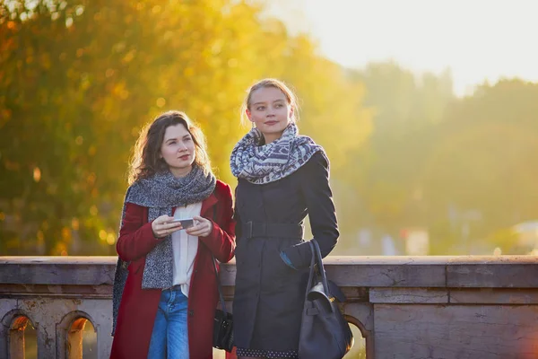 Twee jonge meisjes lopen samen in Parijs — Stockfoto