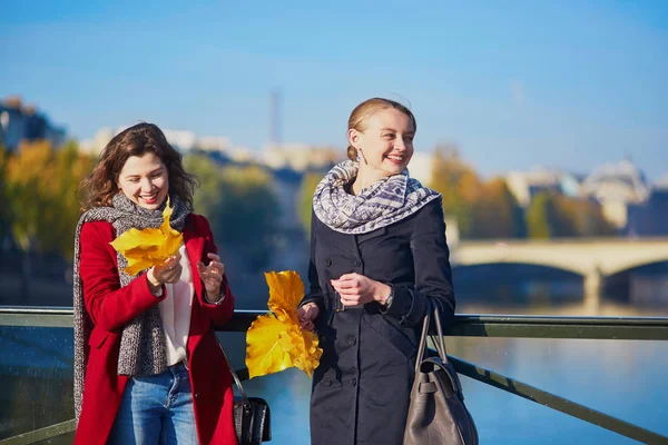 Två unga tjejer går ihop i Paris — Stockfoto