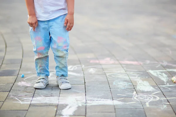 Closeup of little boy's pants stained with chalks — Stock Photo, Image