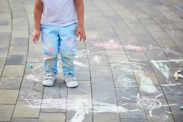 Closeup of little boy's pants stained with chalks — Stock Photo, Image