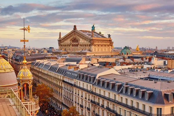 Parisian skyline with Opera Garnier at sunset — Stock Photo, Image