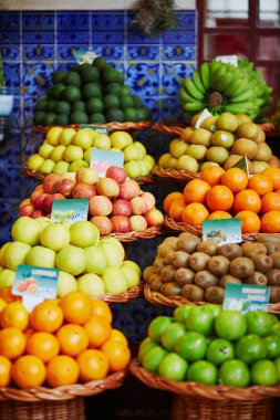 Exotic fruits on farmer market in Funchal, Madeira, Portugal clipart