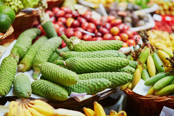 Exotic fruits on farmer market in Funchal, Madeira, Portugal