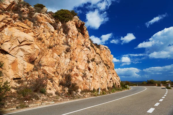 Red Rocks Asphalt Road Emerald Coast Sardinia Italy — Stock Photo, Image