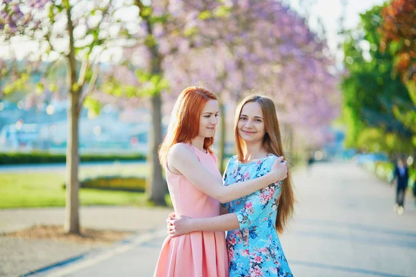 Twee Mooie Meisjes Samen Parijs Een Lentedag — Stockfoto