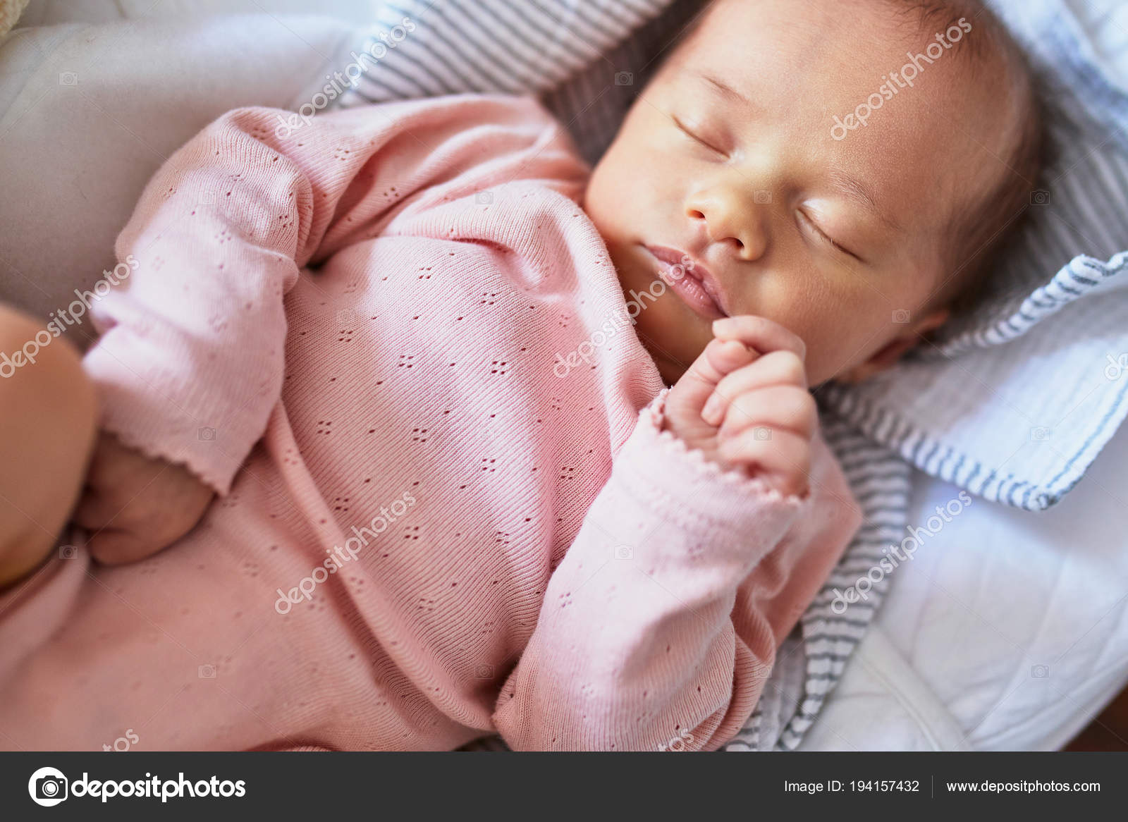 Newborn Baby Girl Sleeping Peacefully Crib Stock Photo C Encrier