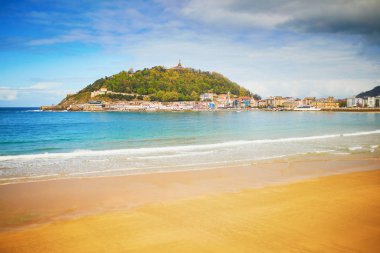 San Sebastian, İspanya'daki La Concha plajının manzara manzarası