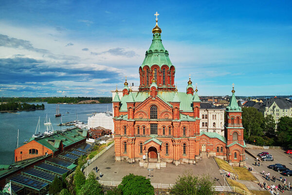 Aerial view of Uspenski Cathedral in Helsinki, Finland