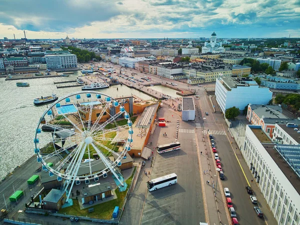 Aerial view of Ferris Wheel and Helsinki Cathedral in the capital of Finland — Stock Photo, Image