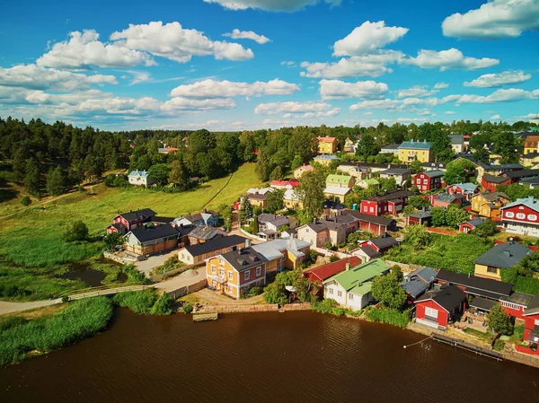 Luchtfoto van de historische stad Porvoo in Finland — Stockfoto