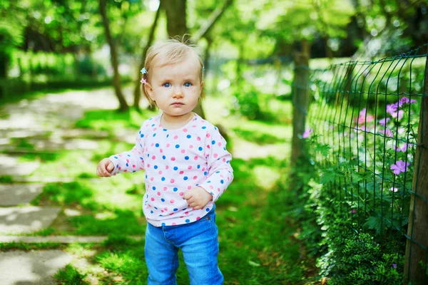 Entzückendes Kleinkind Das Einem Sommertag Grünen Park Spazieren Geht Kleines — Stockfoto