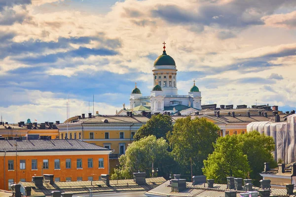 Scénický Pohled Luteránskou Helsinskou Katedrálu Hlavním Městě Finska — Stock fotografie