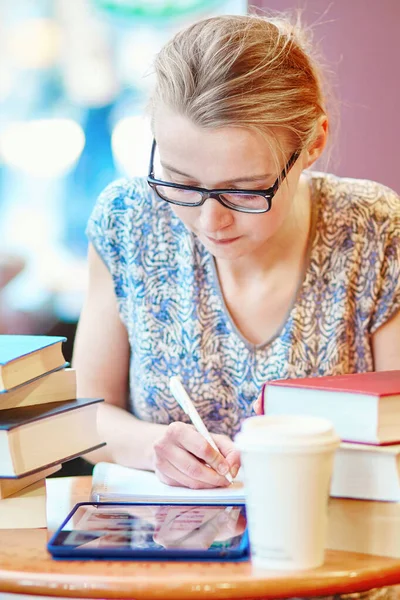 Student Tablet Books Papers Studying Home Quarantine Closed Schools Offices — Stock Photo, Image