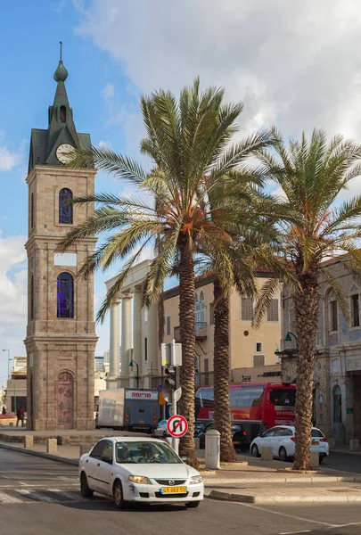 Clock tower on Yefet street in the old Jaffa. — Stock Photo, Image