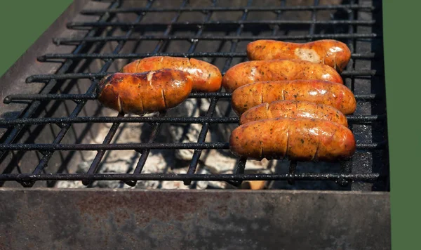 Grillad korv på en grill. — Stockfoto