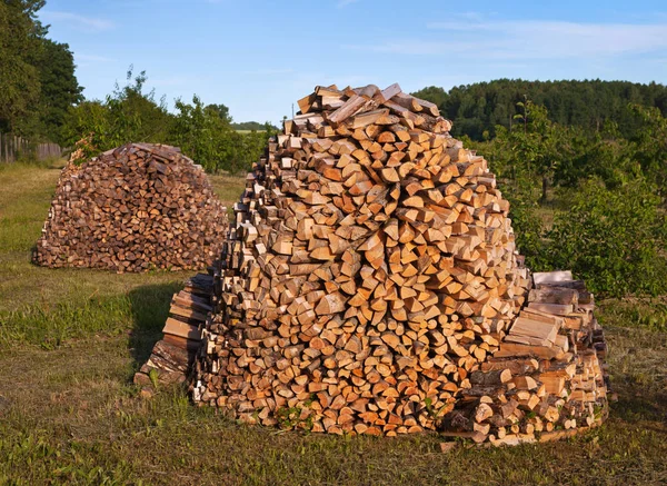 Brennholzstapel draußen. — Stockfoto