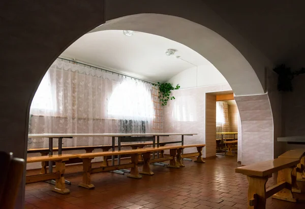 Empty school canteen.