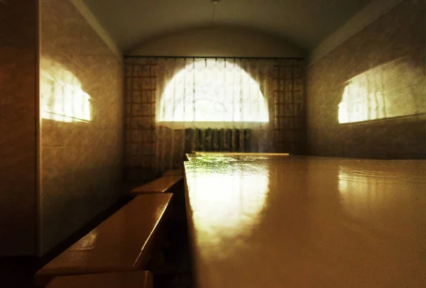 Empty school canteen.