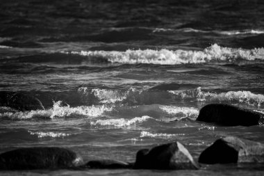 Baltık Denizi 'nin taştan kıyılarına bakın.