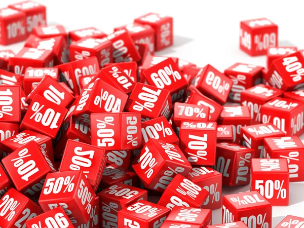 Red cubes with percent in focus — Stock Photo, Image